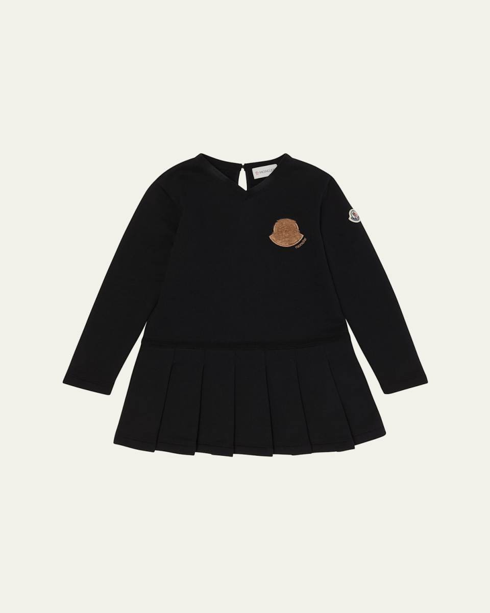 Girl's Logo Detail Pleated Sweatshirt Dress, Size 12-14
